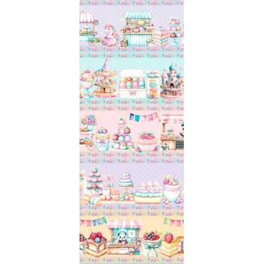 Imagem de Tecido Tricoline Digital Barrado bolos e cupcakes 55cm x 150cm 10 faixas