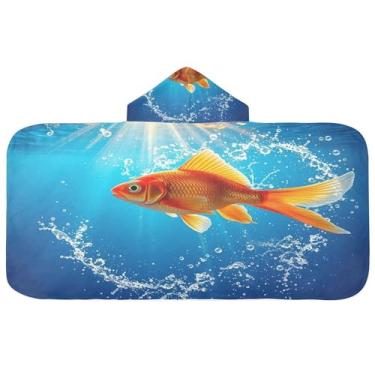 Imagem de Burbuja Goldfish Toalha de banho com capuz para crianças, toalha de praia de pelúcia macia absorvente para chá de meninas e meninos 3-10 anos, 61 x 127 cm