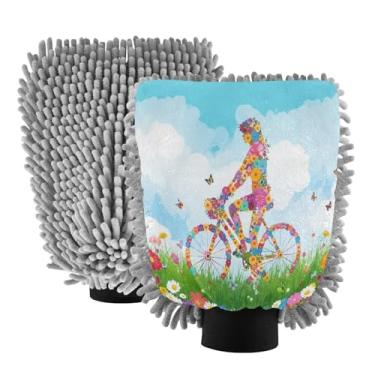 Imagem de STAYTOP Luvas de lavagem de carro para meninas andando de bicicleta, 2 peças, luvas de microfibra de chenille, sem arranhões, panos de esponja de lavagem ultra absorventes para carros, limpeza