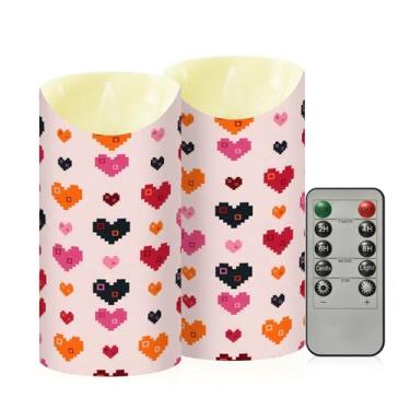 Imagem de Wassud Pacote com 2 velas sem chama de coração pixel com controle remoto, velas realistas cintilantes com temporizador, velas decorativas para Natal, casamento, festa, decoração de casa média