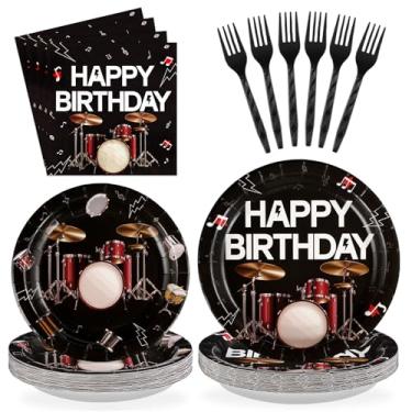 Imagem de Greencian 96Pcs Drum Birthday Party Supplies Music Drum Rock Roll Plates and Napkins Music-Player Band Tableware Set for Drummer Musician Music Theme Party Supplies，Serves 24