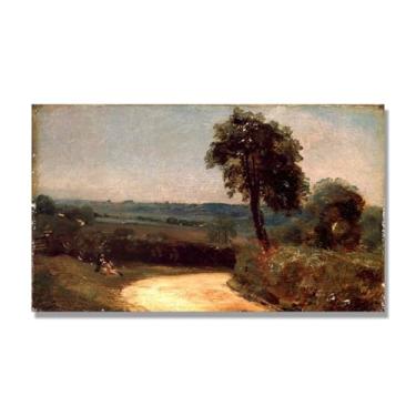 Imagem de NHLDZYH Impressão em tela estilo John Constable, (sem título 65), painel de tela de paisagem romântica, decoração de parede com tema de natureza para quarto ou escritório. 70 x 119 cm. Somente tela