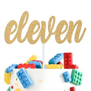 Imagem de Eleven Cake Topper for Happy 11th Birthday/11th Anniversary Party decor, Hello 11, Cheers to 11 Party Decoration Supplies, Gold Glittter