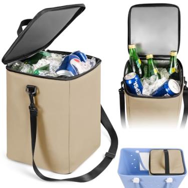 Imagem de Bolsa térmica com alça de ombro removível, bolsa térmica de viagem para acessórios de bolsa de praia extragrande, bandeja divisória, bolsa térmica portátil, à prova de vazamento, zíper (marrom)