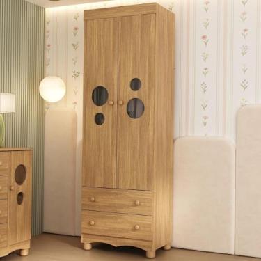 Imagem de Guarda-roupa Infantil 62cm 2 Portas com Vidro e 2 Gavetas Suspiro Multimóveis Mp4456 Madeirado