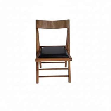 Imagem de Cadeira Dobrável em Madeira Rústica Cor Castanho com Assento Estofado e Encosto Anatômico Preebel Courino Preto