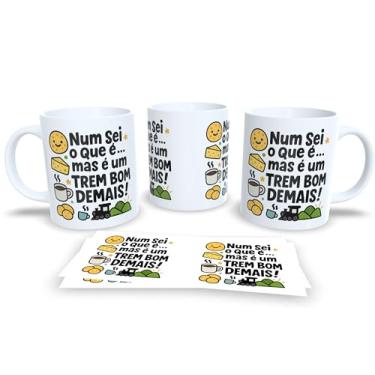 Imagem de Caneca de Cerâmica Branca com Frase Engraçada, Design Colorido com Ilustração de Mulher, Tema Café e Biscoitos (21085)