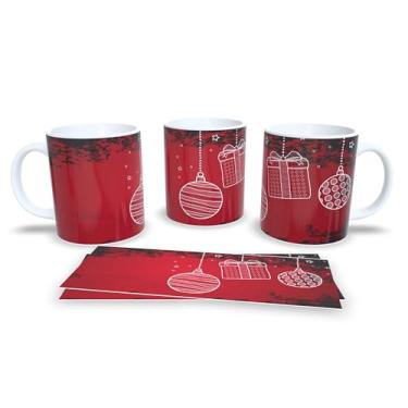 Imagem de Caneca de Cerâmica com Decoração Natalina, 325ml, Branca com Bolas de Natal Coloridas e Laços, Design Festivo para Café e Chá (11)