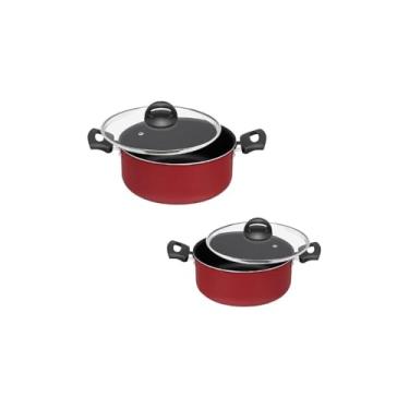 Imagem de Conjunto de Panelas Antiaderente, 13 Peças, Alumínio, Vermelho, com Tampa de Vidro e Cabo Baquelite