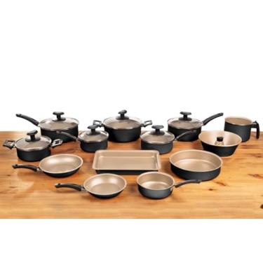 Imagem de Conjunto de Panelas Antiaderentes Teflon com Tampas de Vidro – Jogo 13 Peças Completo(Preto com bege)