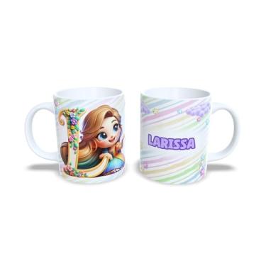 Imagem de Caneca de Cerâmica Personalizada com Alfabeto de Princesas, Nome Alice, 325ml, Design Colorido com Flores (l)