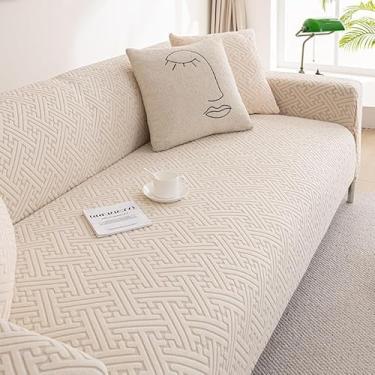 Imagem de Capa de sofá 1, 2, 3, 4 e 5 lugares, protetor móveis veludo grosso luxo, capa cor sólida, elástica para cadeira reclinável(Beige,3-seat 190-230cm)