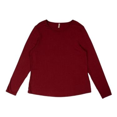 Imagem de Blusa Feminina Cativa Plus Size Manga Longa Canelada Bordô-Feminino