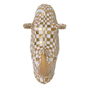 Imagem de RNXRZANK Escultura de Parede em Forma de Cabeça de Rinoceronte Feita de Resina Mosaico, 12 X 23,5 X 22 Cm, Acessório Versátil, Decoração de Parede, Arte Contem, Ouro Branco, Tamanho real