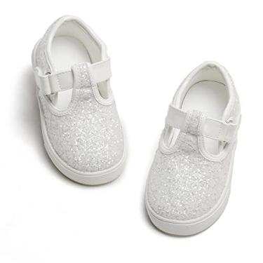 Imagem de GINFIVE Tênis Infantil Meninas Pequenos Sapatos Slip On Branco Glitter Todder 13
