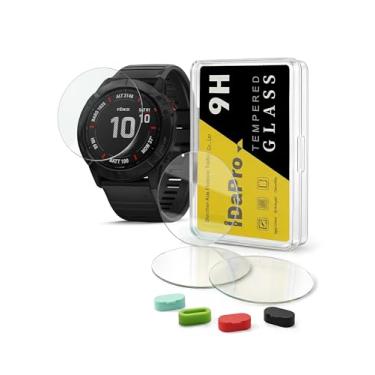 Imagem de iDaPro [Pacote com 4 protetores de tela para relógio Garmin fenix 6X Pro/6X Pro Solar/6X 51 mm + plugues de silicone antipoeira vidro temperado antiarranhões sem bolhas