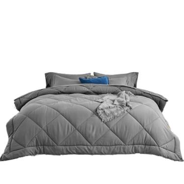 Imagem de SLEEP ZONE Edredom reversível tamanho queen refrescante, macio e respirável, edredom alternativo quente para todas as estações, acolchoado de diamante cinza