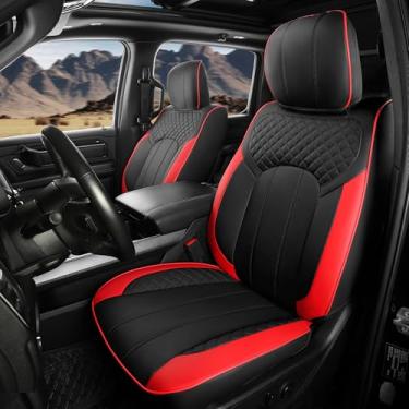 Imagem de FEINEPRO Capas de assento para Dodge Ram 1500 Crew Cab New Body 2014-2018, capa de assento de couro limitada Longhorn-Rebel-Laramie-Big Horn-Tradesman-TRX Capas de assento de caminhonete (preto