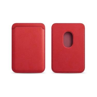 Imagem de Carteira magnética - capa de couro PU com porta-cartões para iPhone 17 16 15 14 13 Pro Max Air Plus, bolsa fina para armazenamento de cartões (vermelha)