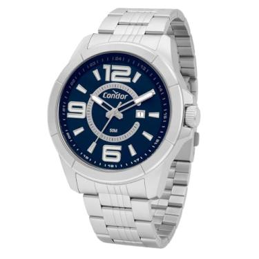 Imagem de Relógio Condor Masculino Pulseira em Aço Inoxidável Mostrador Azul Resistente à Água 50M
