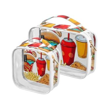 Imagem de GAIGEO Baleia flutuante em um redemoinho azul bolsa transparente de viagem, bolsa cosmética com zíper, bolsa de higiene para mulheres, pacote com 2, Comida, lanches e bebidas-3, one size