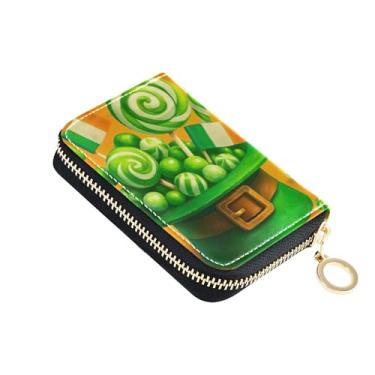 Imagem de Carteira feminina de couro com chapéu de duende verde com bloqueio de RFID, porta-cartões de crédito, à prova de digitalização, carteira com zíper