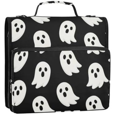 Imagem de Organizador de fichário com zíper para negócios, 3 anéis, 3 anéis, estojo de armazenamento branco e preto com alça para fichário do ensino médio com alça, 34,5 x 31,5 x 9 cm