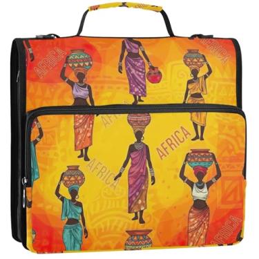 Imagem de Documento 3 fichários de 3,8 cm anel D mulher africana laranja zíper organizador carteira de armazenamento estojo de armazenamento com alças com alça bolsa de ensino médio, 34,5 x 31,5 x 9 cm
