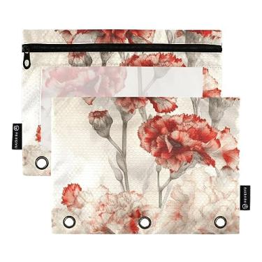 Imagem de GAIGEO Sacos de lápis florais em aquarela com zíper para fichário, bolsa de lápis com ilhós, material escolar, pacote com 2, Arranjo de aquarela floral, one sizex2