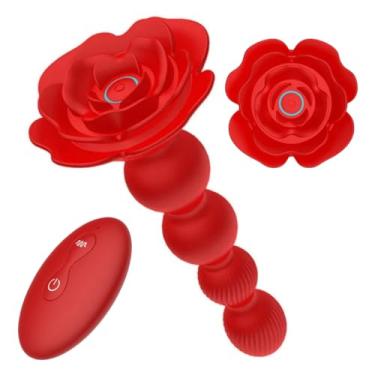 Imagem de Plug Anal Escalonado Silicone Com Flor 10 Modos Vibração E Rotação 7,8 X 18,3 Cm Brinquedo Erótico PL183