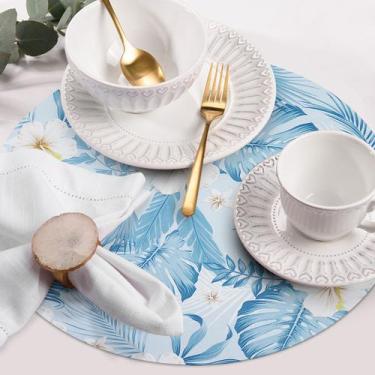 Imagem de 6 Jogo Americano Redondo Botânica Az Impermeável Pvc - Idealiza