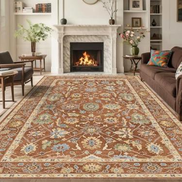 Imagem de Tapete vintage Ousha 12 x 18: Tapete grande lavável moderno pastel turco tapete floral orietal de luxo para quarto, sala de estar, berçário, ferrugem