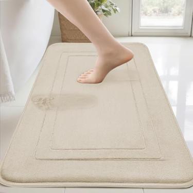Imagem de Cupic Cupid Tapete de banho de espuma viscoelástica super macio, tapetes de banheiro cáqui, tapetes de banheiro antiderrapantes para piso de banheiro, tapetes laváveis à máquina para chuveiro e