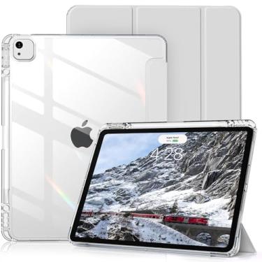 Imagem de Capa Compatível com iPad 9a 8a 7a Geração 10.2" 10.5" Polegadas Capa Para,Fino Translúcido Traseira Trifold Folio Suporte Protetora Tablet, Suporte S Pen Carregamento (Branco)