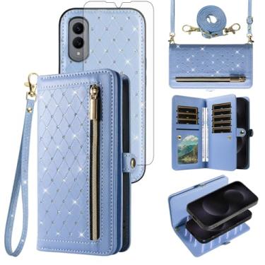 Imagem de Capa de telefone para Samsung Galaxy S25 Edge 5G carteira com zíper destacável protetor de tela transversal alça de cordão brilhante compartimentos para cartão de crédito S25Edge 25S S 25 25Edge 2025