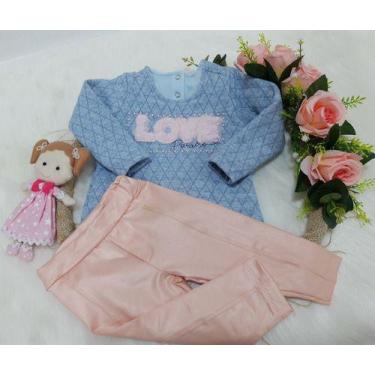 Imagem de Conjunto Longo Luxo Paraiso Bebe Menina Blusa + Calça 10276, Rosa chá,