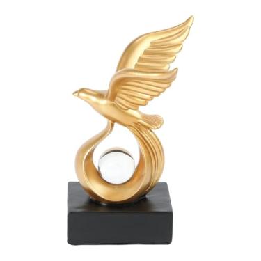 Imagem de WeiLaiKeQi Estátua de pássaro, escultura de animal em resina transparente com esfera decorativa e asas abertas, ornamento para o Ano, loja de móveis ou bar.