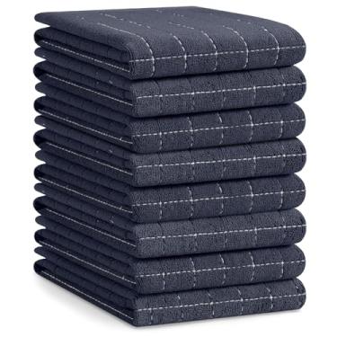 Imagem de Homaxy Toalhas de cozinha felpudas 100% algodão (cinza escuro, 51 x 71 cm), design xadrez, toalhas de prato macias e super absorventes, grande pacote com 8