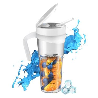 Imagem de Liquidificador Portátil para Shakes e Smoothies 16 OZ Tipo-C Recarregável Personal Size com 6 Lâminas Ultra Afiadas Escova de Limpeza Canudo Copo Mult