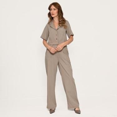 Imagem de Conjunto Bisô Camisa e Calça Alfaiataria Risca de Giz Cinza-Feminino