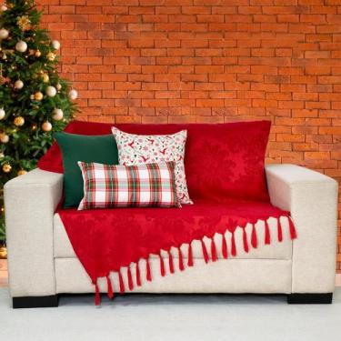 Imagem de Kit Manta Xale Sofá Natal com 3 capas de Almofadas Quadrada e Quebra R