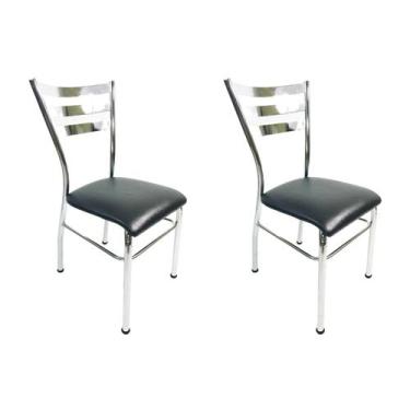 Imagem de Kit 2 Cadeiras de COZINHA com reforço cromada assento preto - Poltrona