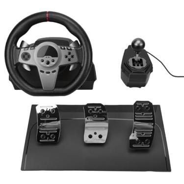 Imagem de ASHATA Volante, Volante de Corrida para Jogos de 270° Com Pedais e Câmbio, Com Telas LED Dinâmicas, Compatível Com Console de Jogos de Computadores PC