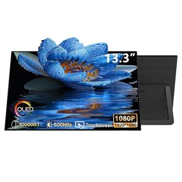 Imagem de MAFNKOU Monitor portátil OLED com tela sensível ao toque de 13,3 polegadas 1080p FHD, alto-falantes com suporte integrado, tela portátil HDR IPS, monitores de viagem para laptop, Mac, PC, telefone