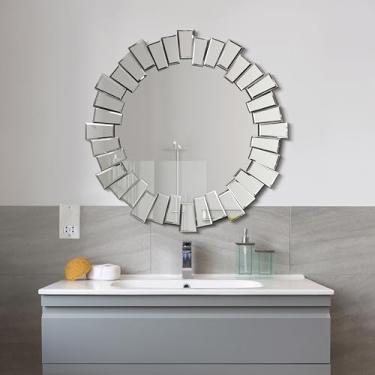 Imagem de Empire Art Direct Espelho de parede redondo de 86 cm, bordas de espelho, espelho decorativo emoldurado de vidro para penteadeira, banheiro, sala de estar, pronto para pendurar