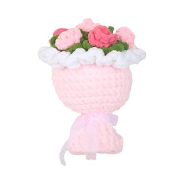 Imagem de Ｂｅｓｇａ Buquê de flores tricotadas, flores de crochê feitas à mão, artificiais tecidas, presente para o Dia Mães, Dia dos Professores, aniversário, Rosa