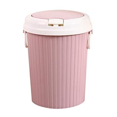 Imagem de pcagfaajmh Caixote do lixo caixote do lixo redondo metal lixeira recipiente de lixo banheiro cozinha escritório casa dormitório 10L/2,6 galões caixote do lixo (cor: branco) (rosa S)