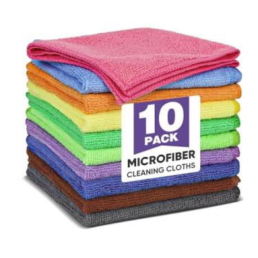 Imagem de TEAWOO Panos de limpeza de microfibra de 10 cores, pacote com 10 panos de limpeza variados, toalhas de microfibra altamente absorventes para carro, cozinha, banheiro e limpeza doméstica, 11,8 x 11,20