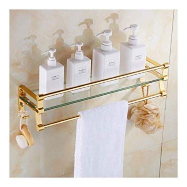 Imagem de CGKs6anmU Suporte de toalheiro de prateleira de banheiro acessórios de banheiro prateleiras de vidro temperado de 8 mm com barra de toalha de alumínio espacial e trilho montado na parede 0918 (tamanho