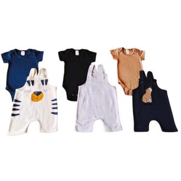 Imagem de Kit Roupa De Bebê Conjunto 6 Peças Jardineira e Body Meninos - Ana Mod